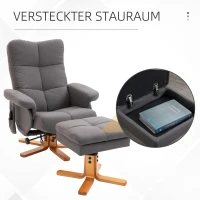 HOMCOM Fauteuil relaxant avec repose-pieds, espace de rangement, fauteuil de massage électrique avec fonction de couchage, fauteuil de télévision pivotant avec poche latérale, télécommande, cadre en bois, polyester, Gris foncé(m-6)