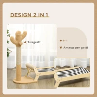 PawHut Amaca per Gatti con Tiragraffi per Gatti a forma di Cactus Design 2 in 1 per Interni, 88.5x31.5x76.5 cm(m-4)