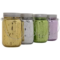 Outsunny Pack of 4 Solar Garden Lights  Glass Jar String Light with Handle Portable LED Multi Color Hanging Lantern Light 6-8 Hours Lighting Ф8cm(m-10)