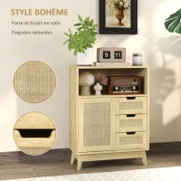 HOMCOM Buffet meuble de rangement avec 3 tiroir placard étagère réglable pour salon cuisine 60 x 30 x 81 cm bois naturel(m-4)