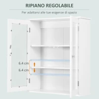 kleankin Armadietto Pensile Bagno a 2 Ante in Legno e Vetro con Ripiano Regolabile, 55x20x65 cm, Bianco(m-5)