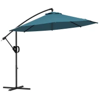 Outsunny Parasol déporté octogonal inclinable Ø2,93 x 2,60 m avec manivelle protection UV pour balcon patio terrasse bleu(m-10)