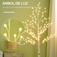 HOMCOM Árbol Sintético con 120 Luces LED IP44 con Brillo Ajustable Decoración para Interiores 20x20x150 cm Blanco(m-5)