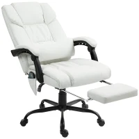 Vinsetto 6-Point Massage Office Chair, PU Leather Desk Chair with Adjustable Height and Footrest for Home Office, White(m-11)