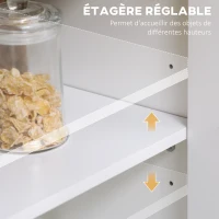 HOMCOM Buffet de cuisine haut + meuble bas de rangement - portes vitrées, étagères réglables, tiroir, niche et passe-câble - blanc, bois naturel(m-6)