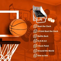 SPORTNOW Foldable Double-Hoop Basketball Arcade Game, with Eight Modes, Four Basketballs, Electronic Scoreboard, Sound Effects(m-4)