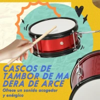 AIYAPLAY Batería para Niños de +3 Años con Taburete Ajustable Tambores Bombo Platillo Pedal y Baquetas 80x60x48-65 cm Rojo(m-6)
