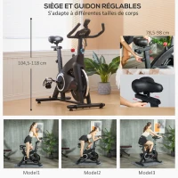 SPORTNOW Vélo d'appartement fitness silencieux résistance, selle et poignée réglables, écran LCD, support tablette, noir(m-6)