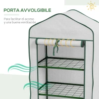 Outsunny Mini Serra da Giardino con Copertura in PE, 3 Ripiani e Porta Avvolgibile, 59x39x127cm, Bianco(m-6)