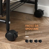 HOMCOM Carrello da Cucina con 2 Cesti estraibili in Metallo, 2 ripiani in Legno Truciolato e Ganci laterali, 40x38x111cm(m-5)