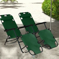 Outsunny 2 Pack 2 in 1 Sun Lounger Folding Reclining Chairs Garden Outdoor Camping Adjustable Back with Pillow, Green(m-10)