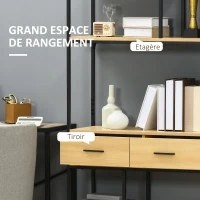 HOMCOM Bibliothèque étagère à livres style industriel avec tiroirs et étagères 80 x 30 x 170,5 cm naturel noir(m-5)