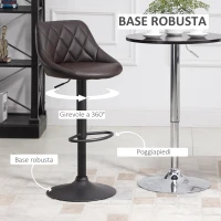HOMCOM Set 2 Sgabelli da Bar Regolabili con Schienale e Poggiapiedi, Base in Metallo e Seduta in Similpelle, 46x48x83-104 cm, Marrone e Nero(m-5)