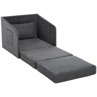 HOMCOM Single Sofa Bed Armchair Soft Floor Sleeper Lounger Futon Couch w/ Pillow and Pocket Grey(m-11)