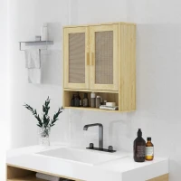 HOMCOM Meuble mural salle de bain meuble wc suspendu avec double porte et étagère ouverte 59 x 20 x 66,5 cm effet bois de chêne(m-2)
