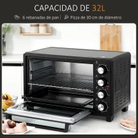 HOMCOM Horno Eléctrico de Sobremesa 32L 1600W con 3 Modos de Calor Temporizador y Temperatura Regulable 52,2x38,1x33,5 cm Negro(m-5)