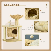 PawHut Cat Tree for Indoor Cats with Scratching Posts, Cat House, Bed, Toy Ball, Beige(m-5)