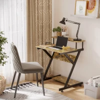 HOMCOM Industrial Computer Desk with Monitor Stand, 70 x 60cm Compact Desk for Small Spaces, Home Office Desk, Rustic Brown(m-2)