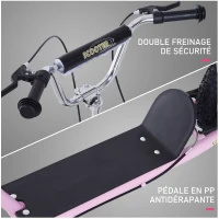 HOMCOM Trottinette patinette pour Enfants à partir de 5 Ans Grands pneus Guidon réglable poignée Frein et béquille Acier Rose(m-6)