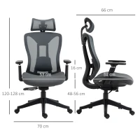 Vinsetto Mesh Office Chair, Ergonomic Desk Chair, Computer Chair with Adjustable Headrest and Lumbar Support, 135° Reclining Back and 3D Armrest for Home Office Study, Grey(m-3)