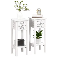 HOMCOM Set of Two Elegant Floral Cut-Out Side Tables - White(m-1)