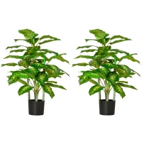 HOMCOM 2 PCs Artificial Evergreen Tree Fake Decorative Plant in Nursery Pot for Indoor Outdoor Décor, Green(m-11)