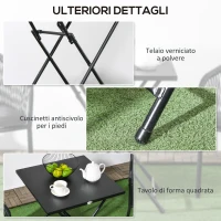 Outsunny Tavolino da Esterni Pieghevole in Acciaio con Piedini Antiscivolo, 60x60x71 cm, Nero(m-6)