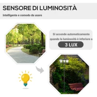 Outsunny Lampada da Giardino Solare 3 LED Lampada da Terra Esterno Classico IP44, 51.5x47x182.5cm(m-4)