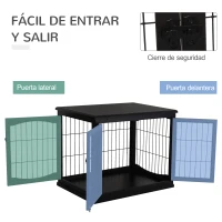 PawHut Jaula para Perros de Madera con Superficie de Mesa 2 Puertas y Rejillas de Metal 81x58,5x66 cm Negro(m-6)