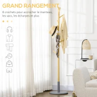 HOMCOM Portemanteau sur pied portant à vêtements vestiaire 8 patères meuble d'entrée pour vêtements chapeaux entrée(m-5)
