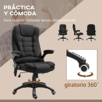 Vinsetto Silla de Masaje con 6 Puntos de Masaje con Función de Calefacción Altura Ajustable y Ruedas 68x72x110-120 cm Negro(m-8)
