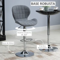 HOMCOM Juego de 2 Taburetes de Bar Modernos Taburetes Altos de Cocina Giratorios con Altura Ajustable Reposapiés y Base de Acero 47x53,5x94-113 cm Gris(m-5)