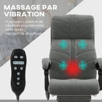 Vinsetto Fauteuil chaise de bureau massant chauffant inclinable avec repose-pieds intégré 5 roulettes gris(m-4)