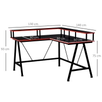 HOMCOM L Shaped Gaming Desk, Corner Computer Desk with Monitor Stand for Home Office, 140 x 130 x 93cm, Black and Red(m-3)