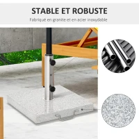 Outsunny Pied de parasol carré 25 kg, support parasol en granit avec tube en acier inoxydable Ø 35/38/48 mm, pour terrasse piscine patio jardin, 40 x 40 x 36 cm, gris(m-4)