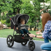 HOMCOM Foldable Three-Wheeler Baby Stroller w/ Canopy, Storage Basket - Black(m-2)