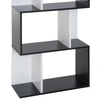 HOMCOM Bibliothèque à 5 niveaux, meuble de rangement en forme de S avec étagères, étagère de rangement pour salon, chambre bureau, 60 x 24 x 148 cm, noir, blanc(m-7)