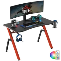HOMCOM RGB 120 x 66cm Gaming Desk, Computer Table with Carbon Fibre Surface, Headphone Hook, Cup Holder, Controller Rack, Home Office Desk, Black and Red(m-1)