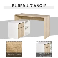 HOMCOM Bureau d'angle Bureau Informatique multimédia Multi-Rangement Panneaux Particules Aspect chêne Clair Blanc(m-4)