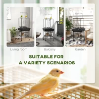 PawHut Steel Bird Table, Bird Feeder stand, with Perches, Stainless Steel Feed Bowls, Trays - Dark Grey(m-4)