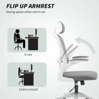HOMCOM Executive Office Chair, Ergonomic Mesh High Back Desk Chair with Flip-up Armrest, Rotatable Headrest, Adjustable Lumbar Support for Home Study, Grey(m-7)