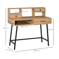HOMCOM Scrivania Moderna per Ufficio e Camera, Scaffale con Cassetti e Mensole, 105x55x100cm, Colore Legno(m-3)