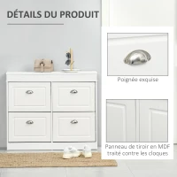 HOMCOM Armoire à Chaussures Meuble à Chaussures Rangement dim. 98L x 24l x 83H cm 4 Portes abattantes Double Niveau MDF Blanc(m-6)