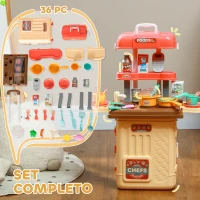 AIYAPLAY Gioco per Bambini 3 in 1 da 36 Pezzi con Tavolo per Posate, Tavolo da Pranzo e Trolley, in PP e ABS, 48x26x64 cm(m-7)