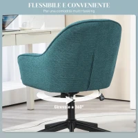 HOMCOM Sedia da Ufficio Girevole ad Altezza Regolabile, in Tessuto Effetto Lino e Acciaio, 63x66x86-96 cm, Verde Scuro(m-6)