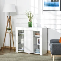 HOMCOM Credenza Moderna a Anta con Luci LED e Mensole in Vetro, Mobile Multiuso in Legno con Finitura Lucida, 97x35x83cm, Bianco(m-2)