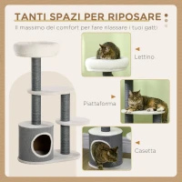 PawHut Albero per Gatti con Lettino, Casetta e Tiragraffi, 55.5x30.5x98 cm, Bianco(m-5)