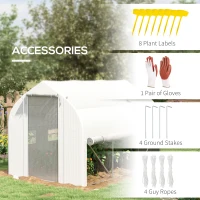 Outsunny 3 x 2(m) Walk-in Polytunnel Greenhouse, Zipped Roll Up Sidewalls, Mesh Door, 6 Mesh Windows, Tunnel Warm House Tent with PE Cover, Complimentary Plant Labels and Gloves, White(m-7)