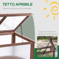 Outsunny Mini Serra da Giardino Rialzata in Legno e Policarbonato con Tetto Apribile, 90x50x93cm(m-5)