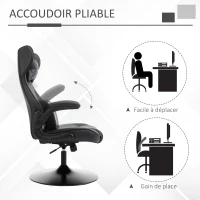 Vinsetto Fauteuil gaming fauteuil de bureau gaming base ronde métal pivotante 360° hauteur réglable coussins intégrés revêtement synthétique noir(m-4)